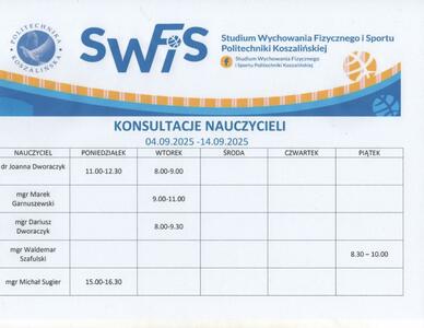 Konsultacje dla studentów w sesji poprawkowej  2024/2025. 