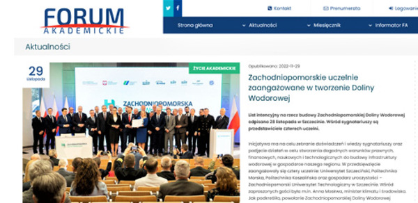 Zachodniopomorskie uczelnie zaangażowane w tworzenie Doliny Wodorowej / Forum Akademickie