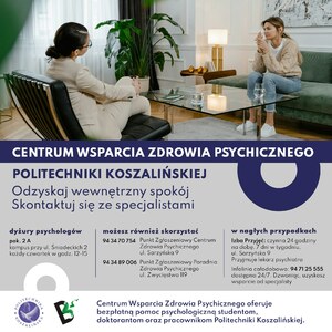 Bezpłatna pomoc psychologiczna dla studentów, doktorantów i pracowników Politechniki Koszalińskiej