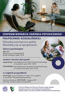 Bezpłatna pomoc psychologiczna dla studentów, doktorantów oraz pracowników Politechniki Koszalińskiej 